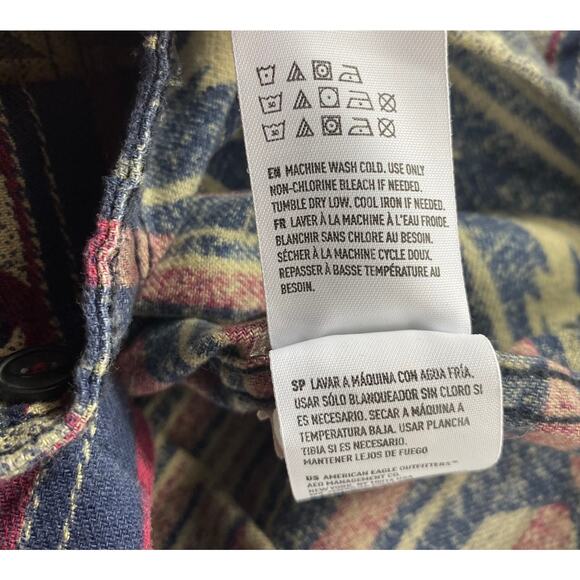 American Eagle Outfitters Aztec Flannel Shirt Shacket Men S Navy Southwestern - Picture 7 of 10